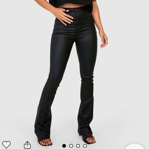 Boohoo Coated High Waisted Disco Flared Denim Jeans - Black